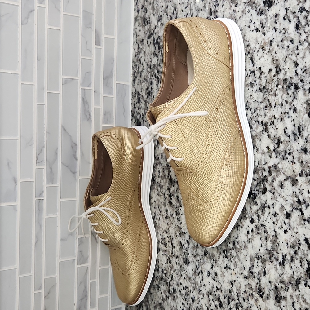 Metallic Gold Cole Haan Grand Zero Wingtip Oxford Dress Shoes sz 11 B grand 0S - Picture 5 of 7